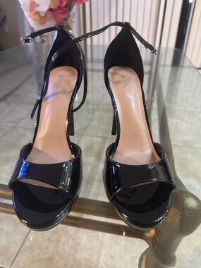 Rainbow Black Patent Open-Toe Ankle-Strap Stiletto Heels